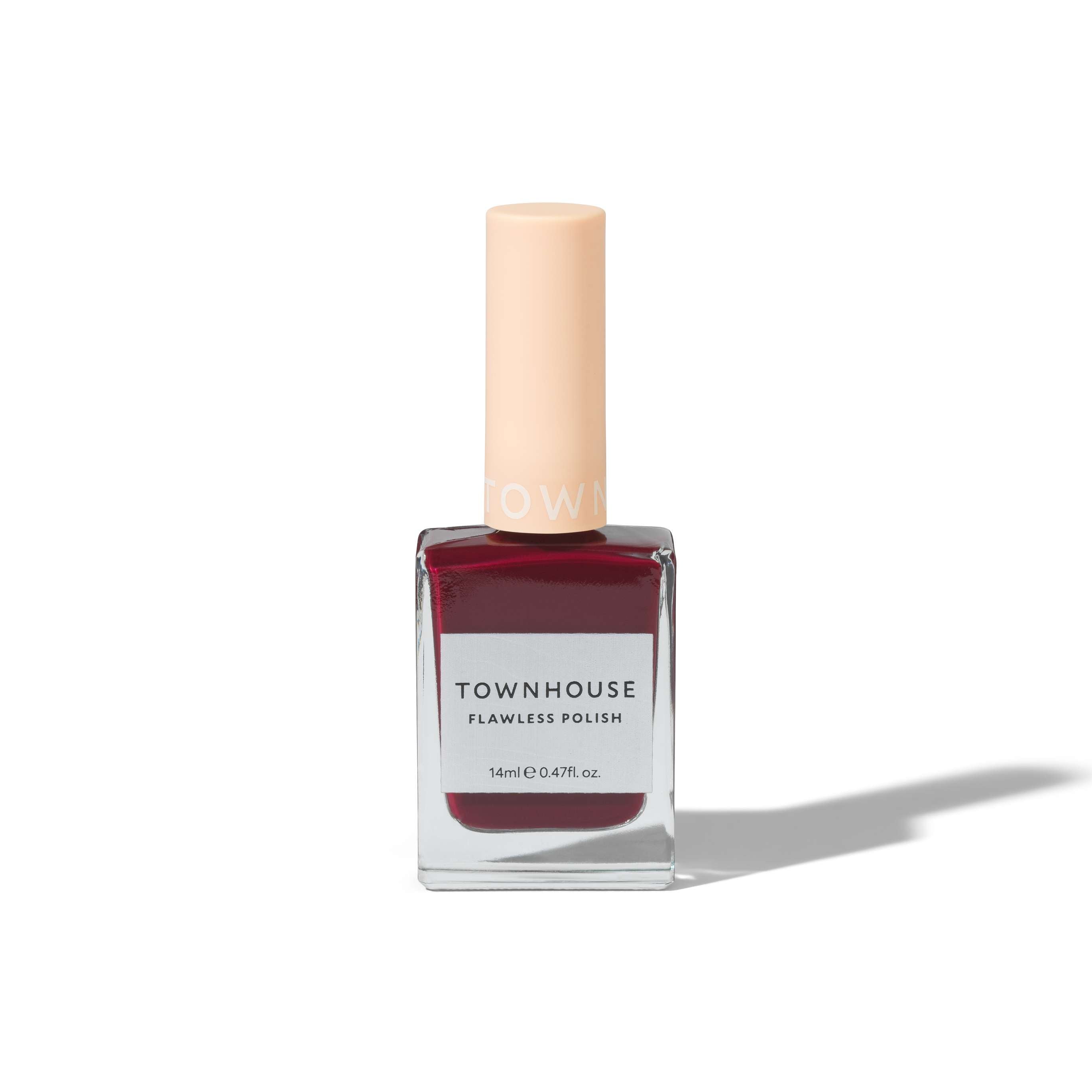 A bottle of TH - Pepsi Max Cherry Polish 14ml with a beige cap and deep cherry-red color, standing on a white background with a faint shadow.
